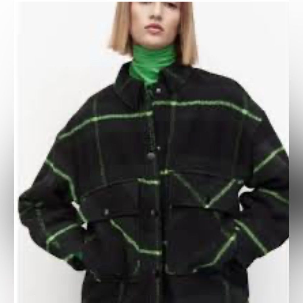 Zara Tartan PLAID PADDED OVERSHIRT lined wool Shacket Small - Picture 2 of 11